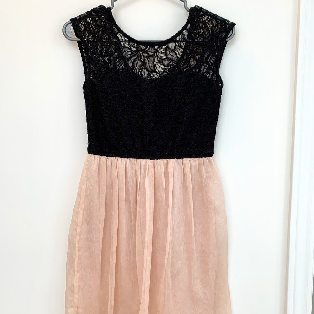 Dynamite Women's Pink and Black Lace Sleeveless Dress - Size S